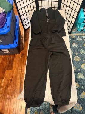 Women's Black Jogger Set with Zip Pullover
